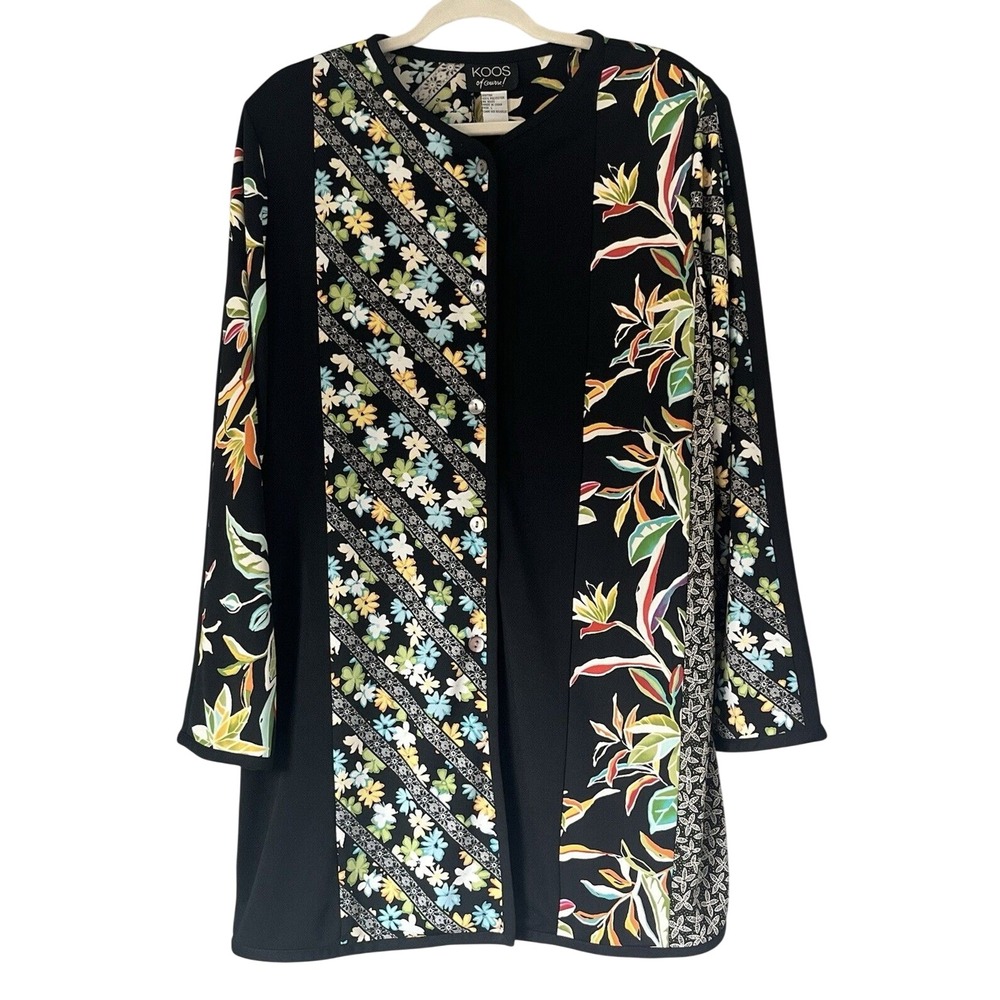 Women's Vintage Tunic Top Overcoat Koos Of Course Black Floral Size Large